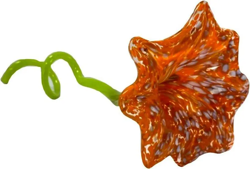 Orange glass flower with a curly green stem