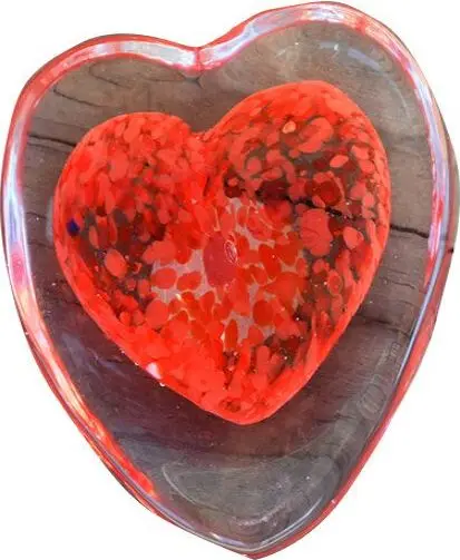 Clear glass heart with a red center